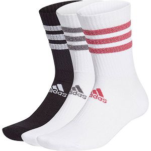 Adidas Glam 3-Stripes Şok Emici Crew Spor 3 Pairs Çorap Kadın White/Black | GDKU-86251