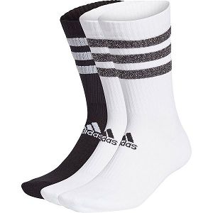 Adidas Glam 3-Stripes Şok Emici Crew Spor 3 Pairs Çorap Kadın White/Black | WHBK-63092