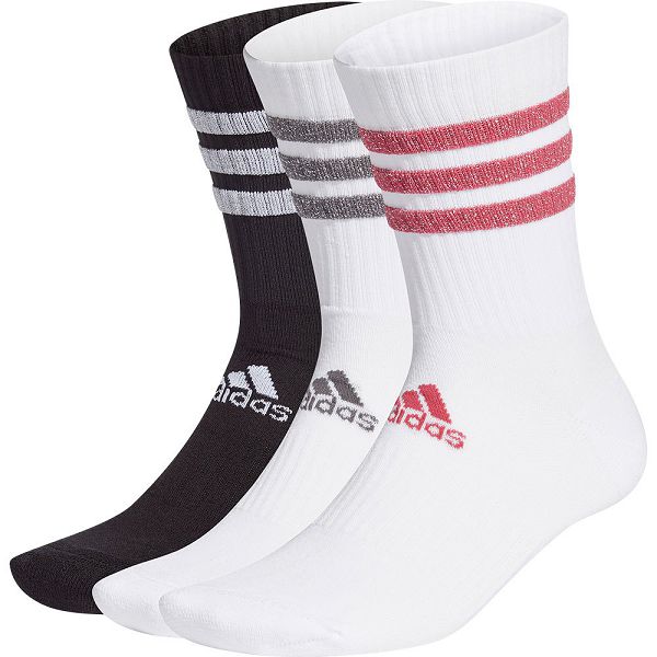 Adidas Glam 3-Stripes Şok Emici Crew Spor 3 Pairs Çorap Erkek White/Black | QHNM-47095