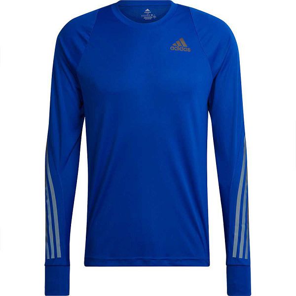 Adidas Run Icon Full Reflective 3 Stripes Long Sleeve Tişört Erkek Mavi | QOBK-20593